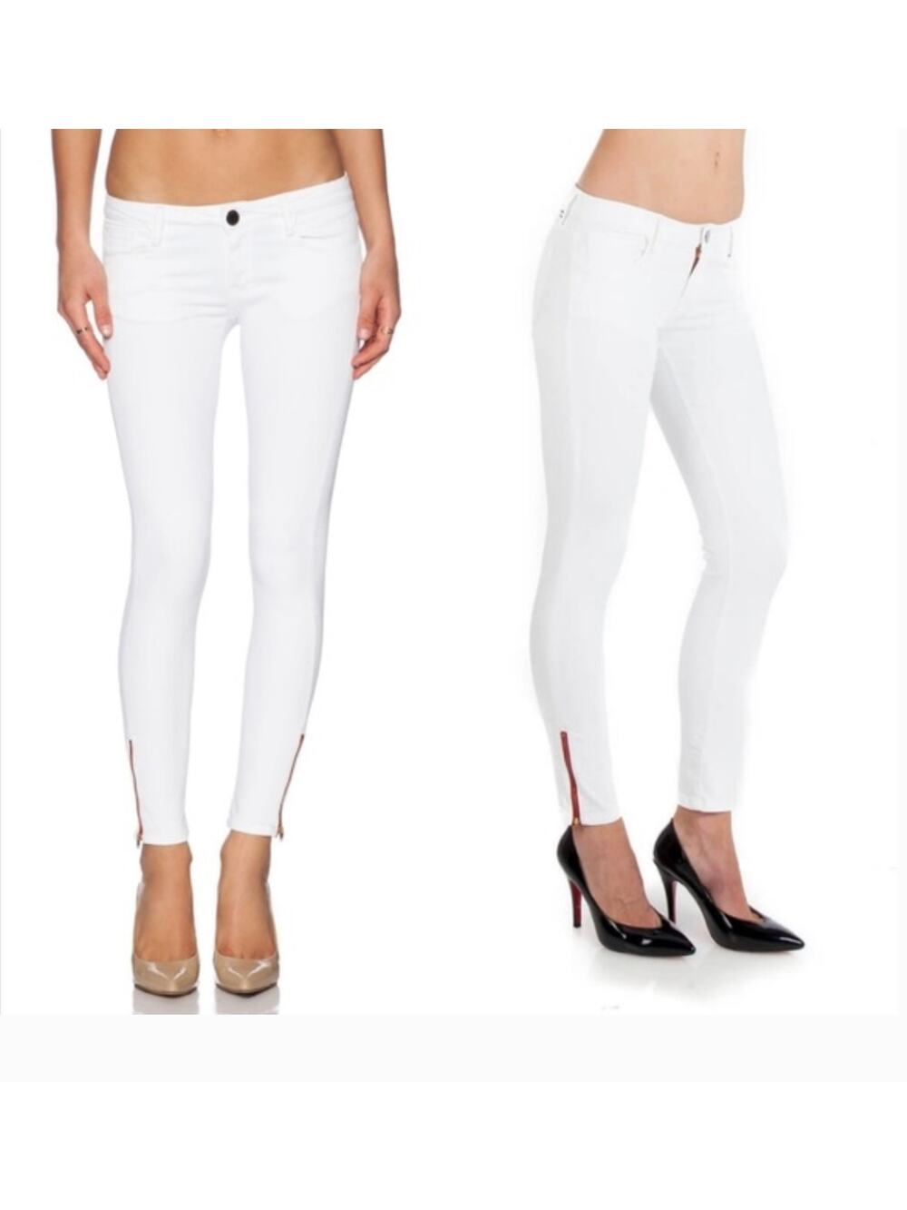 Etienne Marcel Womens 8 White Skinny Jeans Red Zipper Stretch Designer Pants